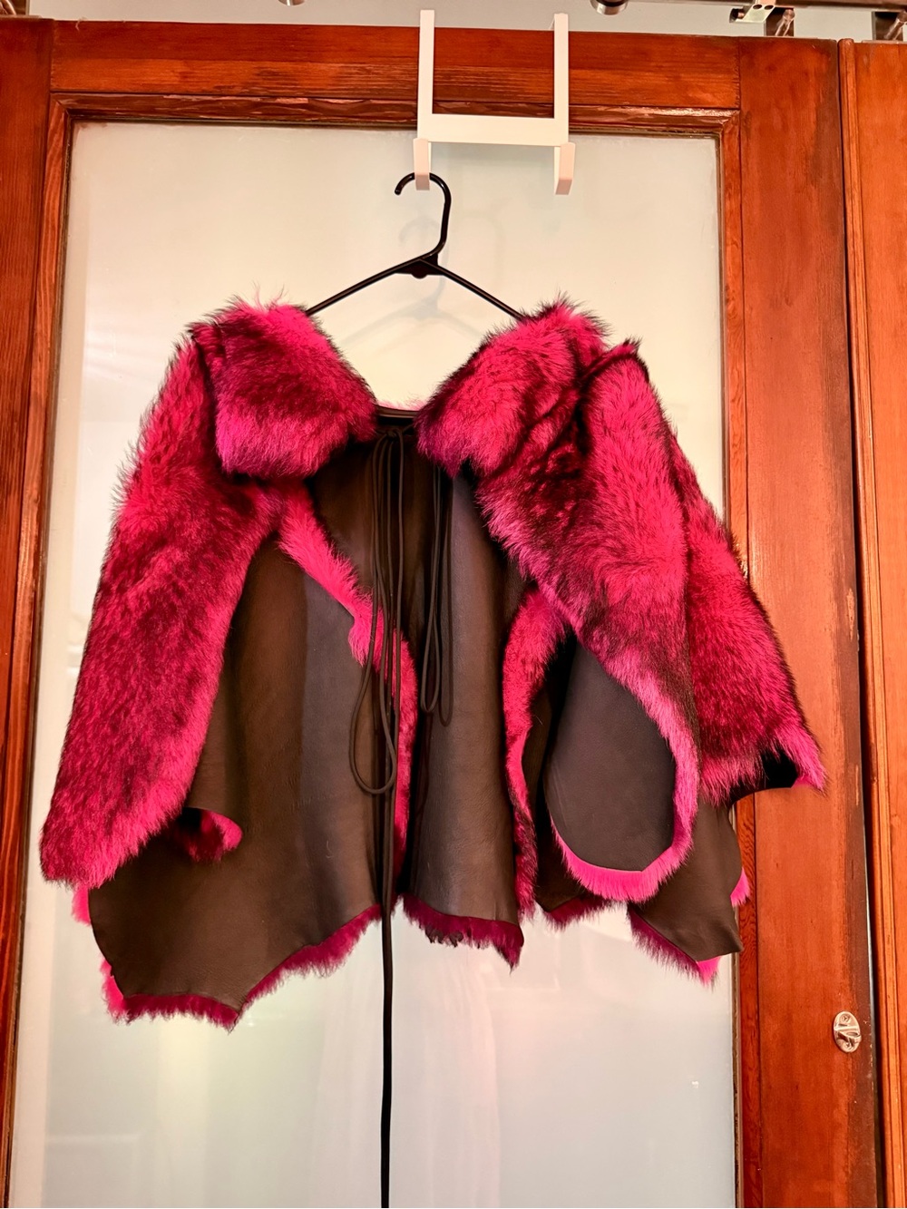 Shearling Cape with Fuchsia Trim - Picture 2 of 5